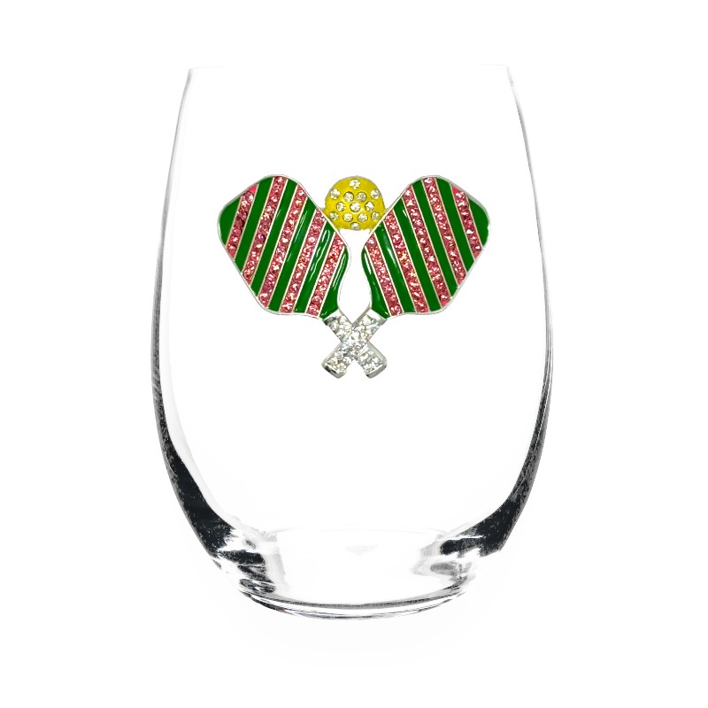The Queens' Jewels Pickleball with Paddles Stemless Wine Glass