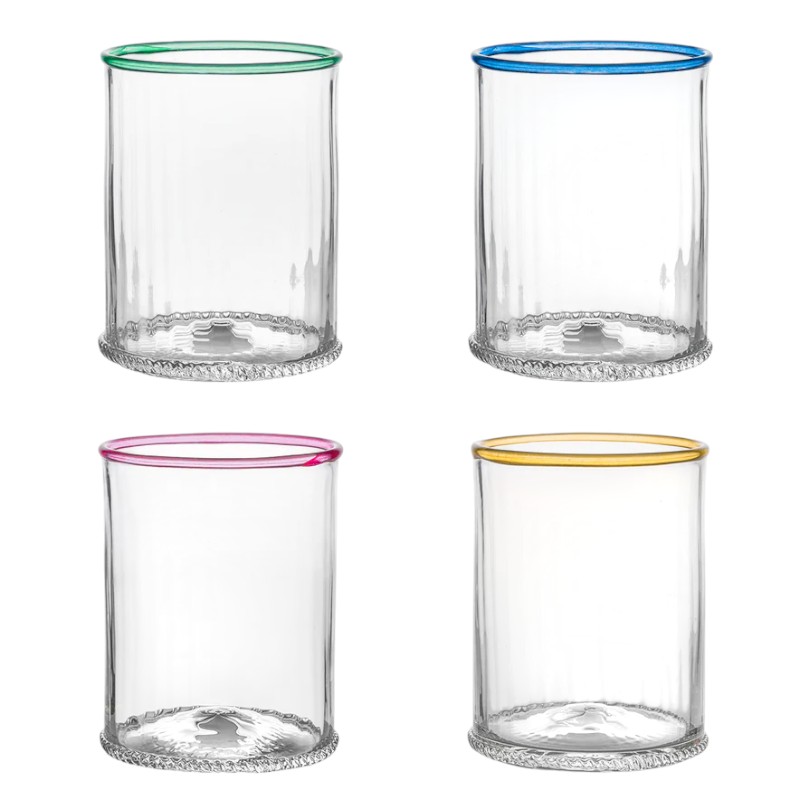 Juliska Nell Set of 4 Double Old Fashioned Glasses, Multi Color