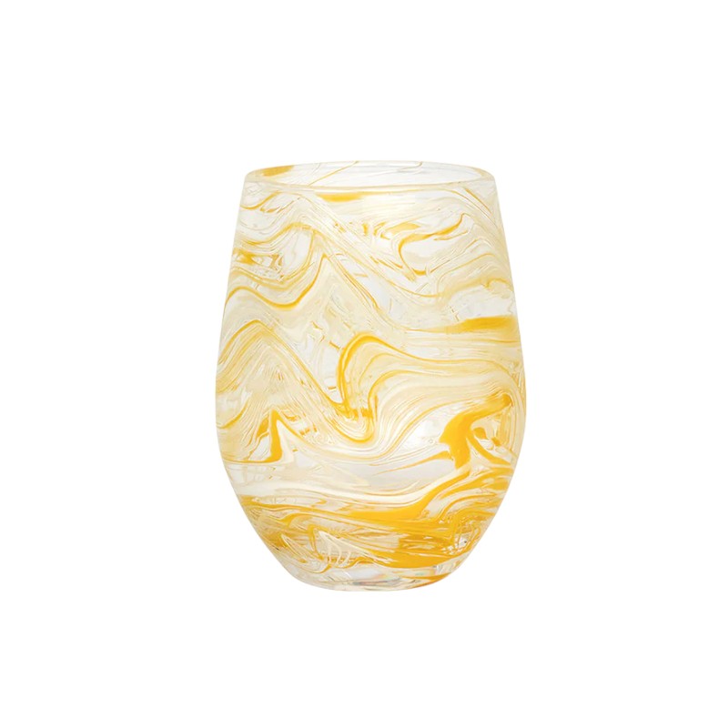 Juliska Puro Marbled Stemless Wine Glass, Yellow