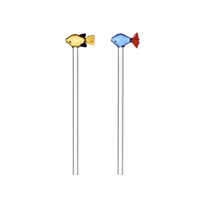 Ichendorf Blue and Maber Fish Garden Marine Straws, Set of 2