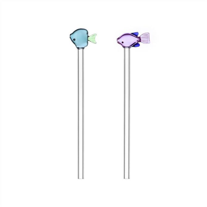 Ichendorf Lilac and Green Fish Garden Marine Straws, Set of 2