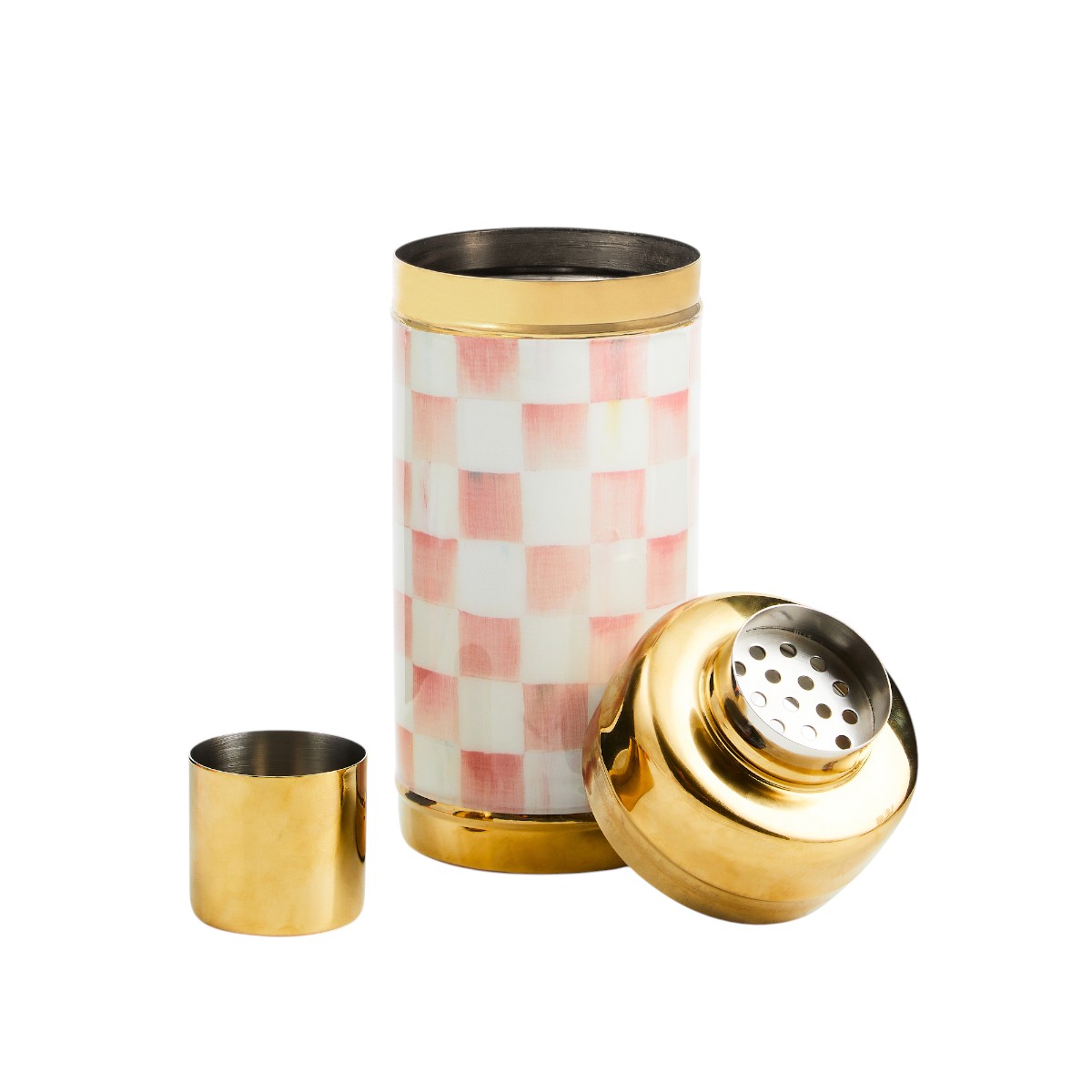 MacKenzie-Childs Rosy Check 3260 Gold Bar Cocktail Shaker