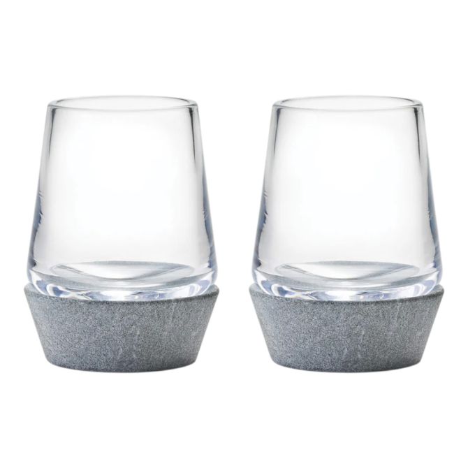 Simon Pearce Soapstone Base Alpine Whiskey Glasses, Set of 2