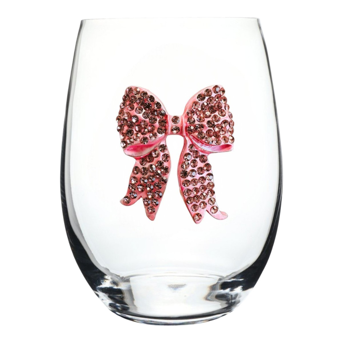 The Queens' Jewels Pink Bow Stemless Wine Glass