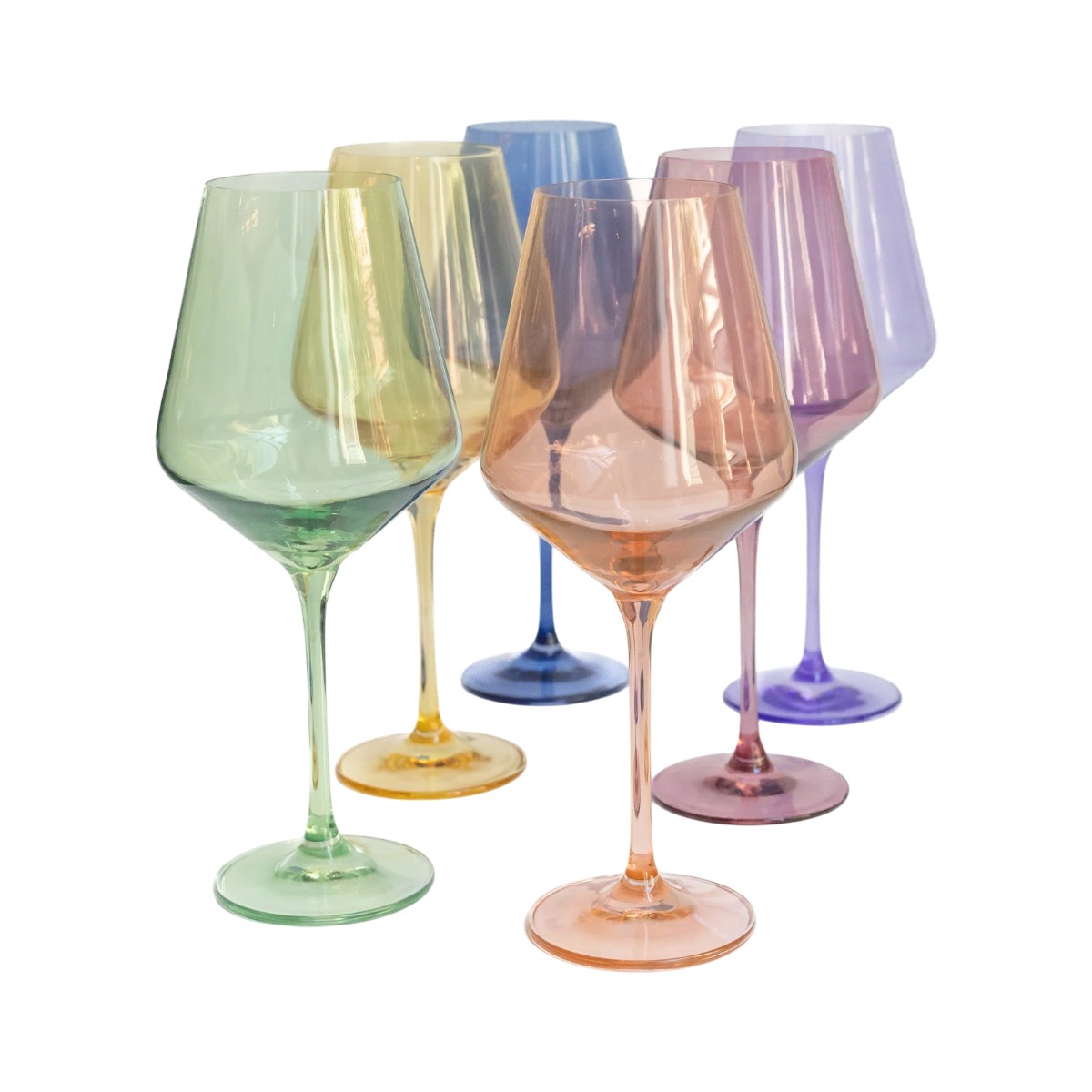 Estelle Set of 6 Colored Stemmed Wine Glasses, Pastel Mix