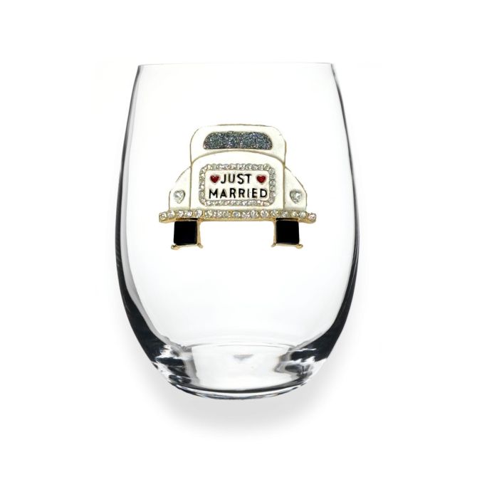 The Queens' Jewels Just Married Stemless Wine Glass