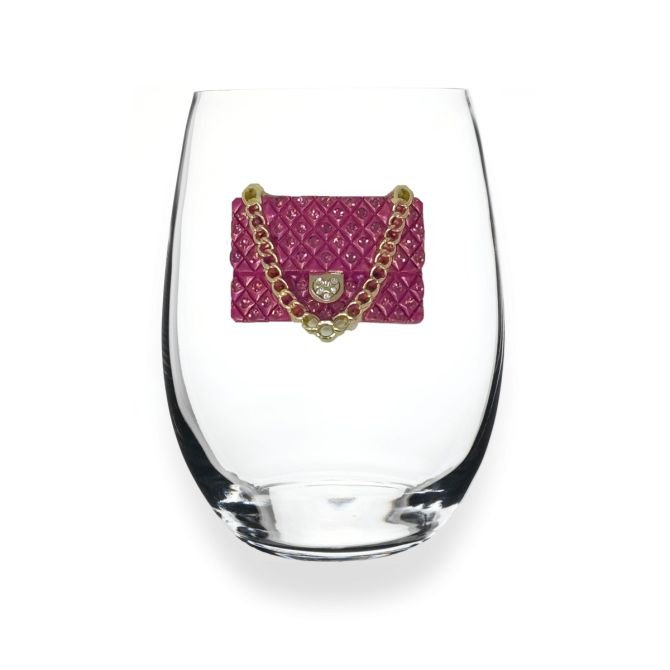 The Queens' Jewels Pink Purse Stemless Wine Glass