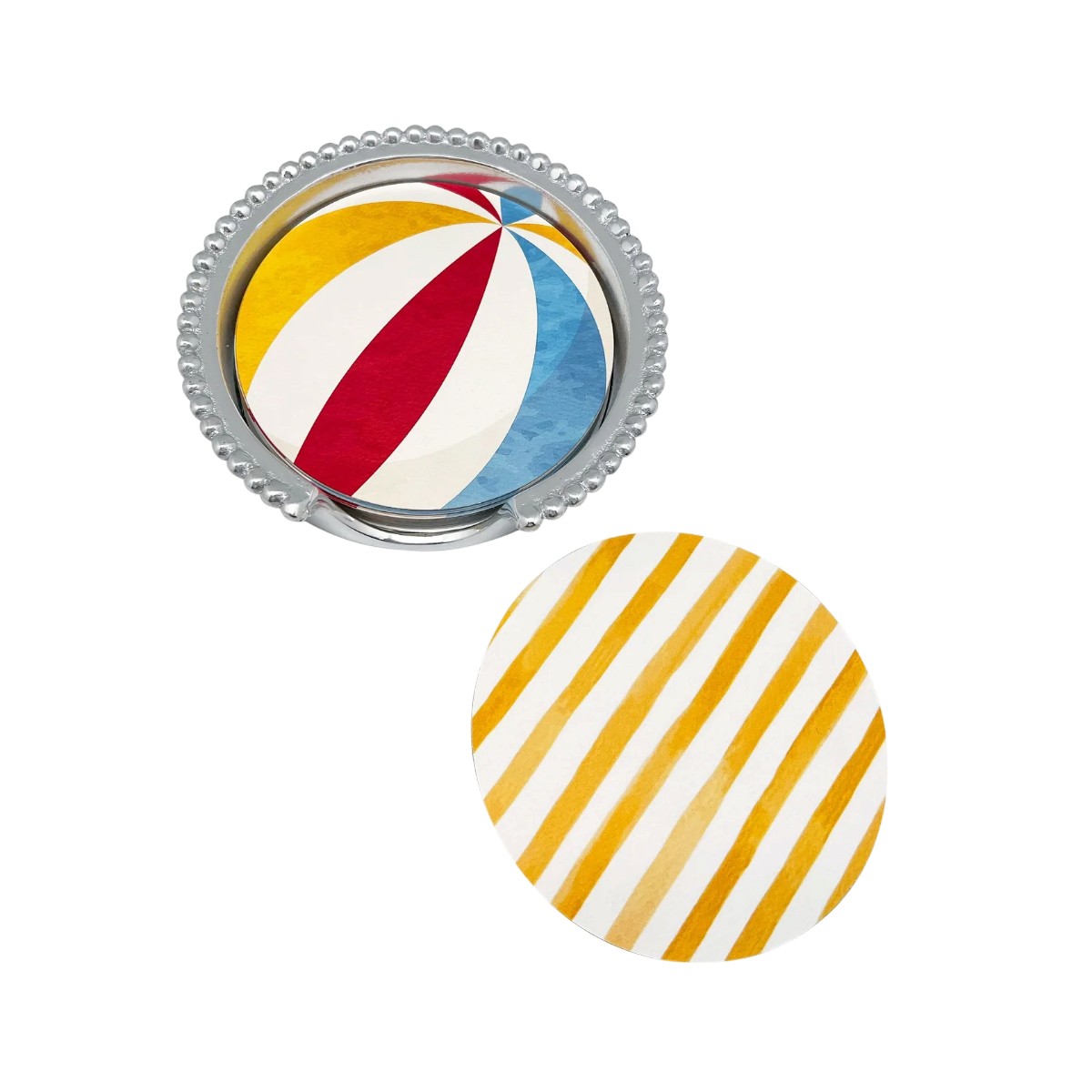 Mariposa Beach Ball and Stripe Beaded Coaster Set