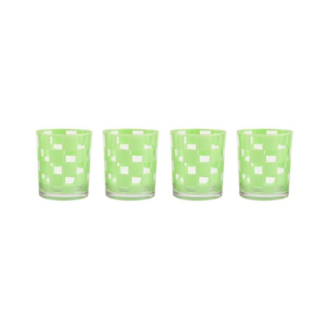 MacKenzie-Childs Green Check Acrylic Tumblers, Set of 4