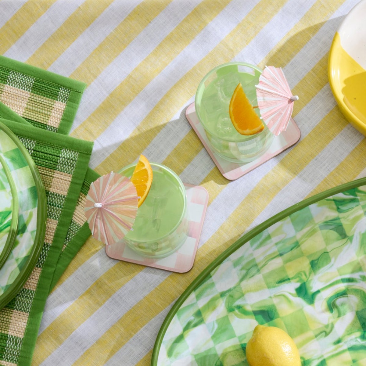 MacKenzie-Childs Green Check Acrylic Tumblers, Set of 4