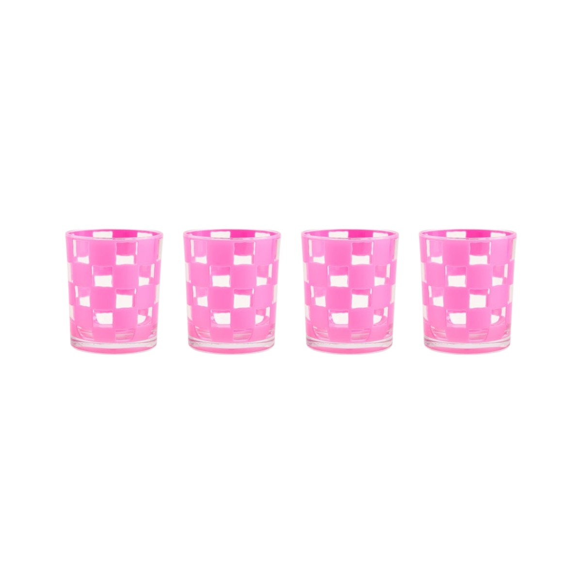 MacKenzie-Childs Pink Check Acrylic Tumblers, Set of 4