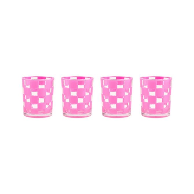 MacKenzie-Childs Pink Check Acrylic Tumblers, Set of 4