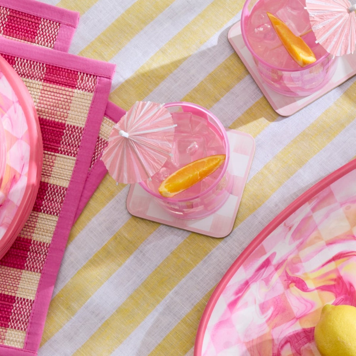 MacKenzie-Childs Pink Check Acrylic Tumblers, Set of 4