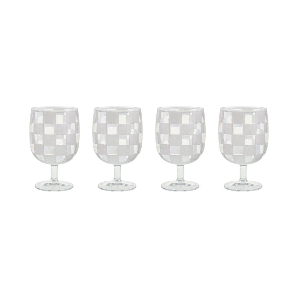 MacKenzie-Childs White Check Acrylic Water Goblets, Set of 4