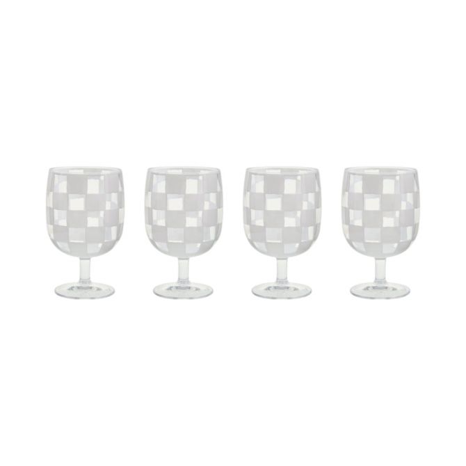 MacKenzie-Childs White Check Acrylic Water Goblets, Set of 4