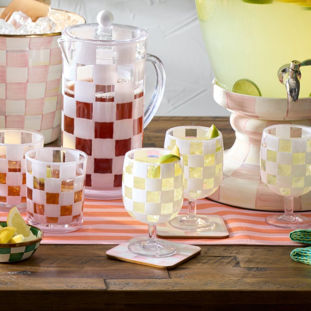 MacKenzie-Childs White Check Acrylic Water Goblets, Set of 4