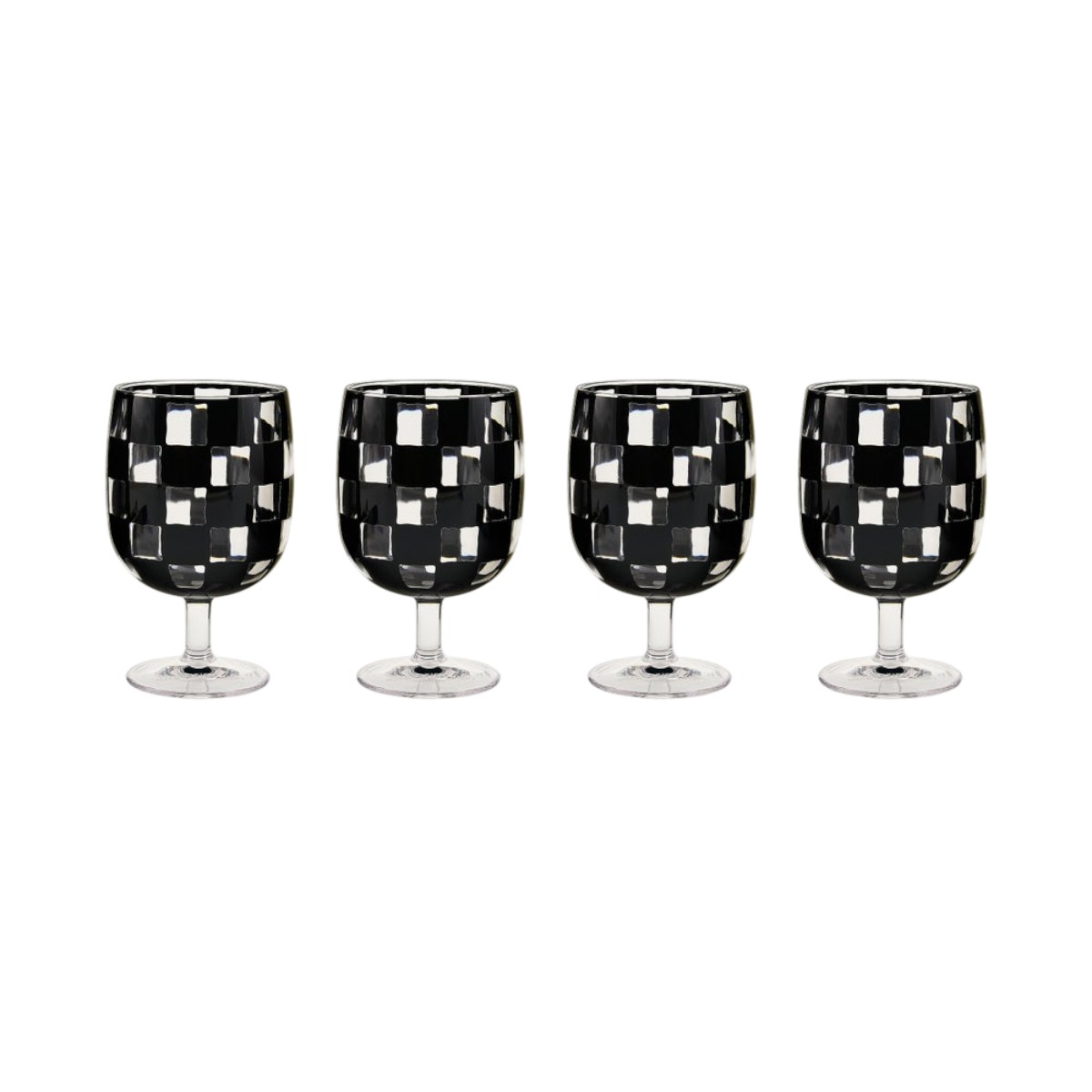 MacKenzie-Childs Set of 4 Acrylic Water Goblets, Black Check