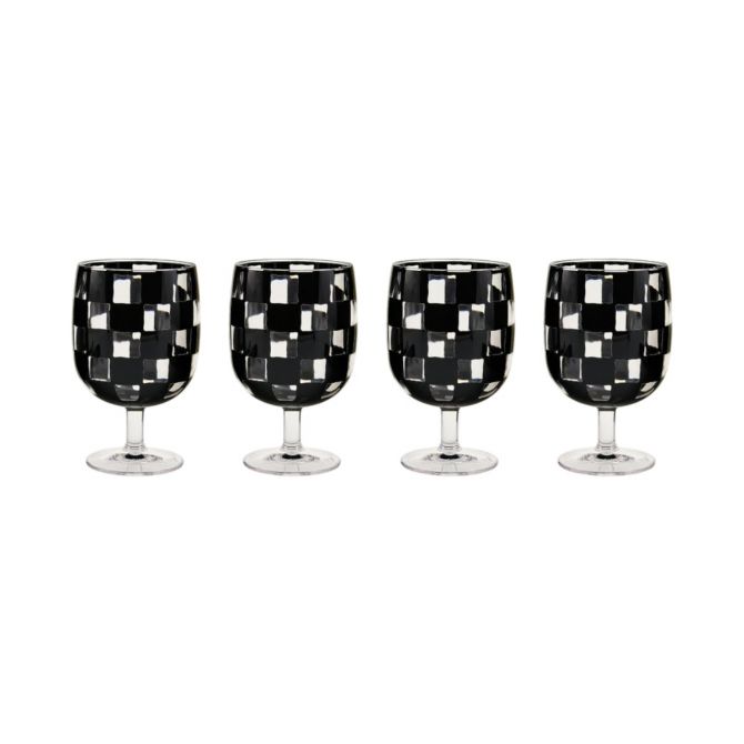 MacKenzie-Childs Set of 4 Acrylic Water Goblets, Black Check