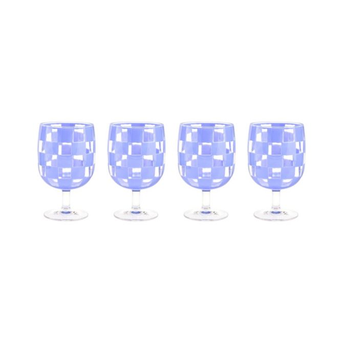MacKenzie-Childs Blue Check Acrylic Water Goblets, Set of 4