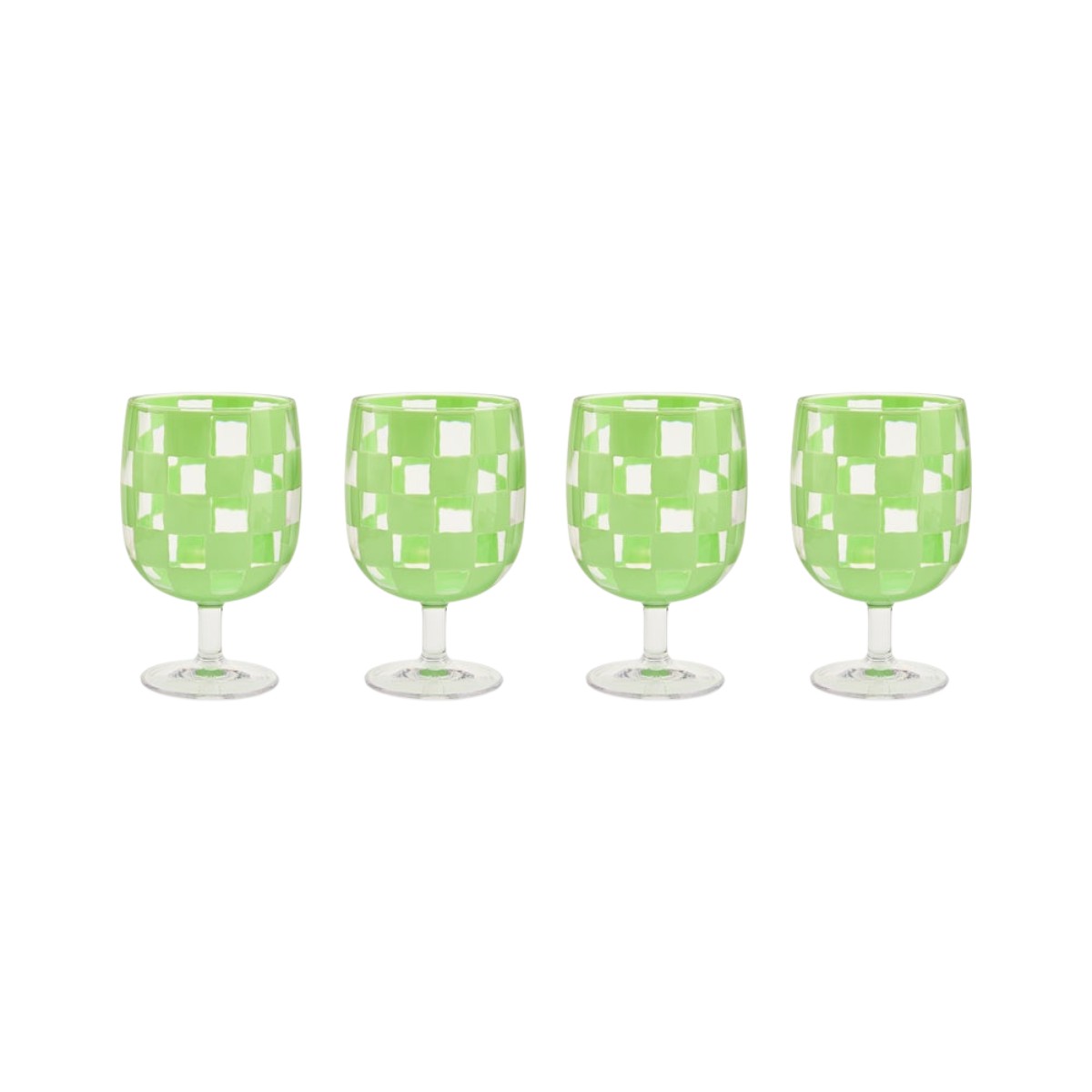MacKenzie-Childs Green Check Acrylic Water Goblets, Set of 4