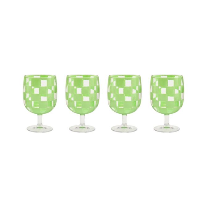 MacKenzie-Childs Green Check Acrylic Water Goblets, Set of 4