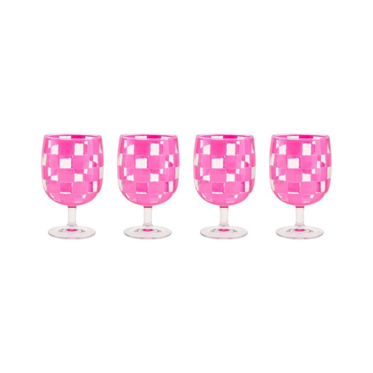 MacKenzie-Childs Pink Check Acrylic Water Goblets, Set of 4