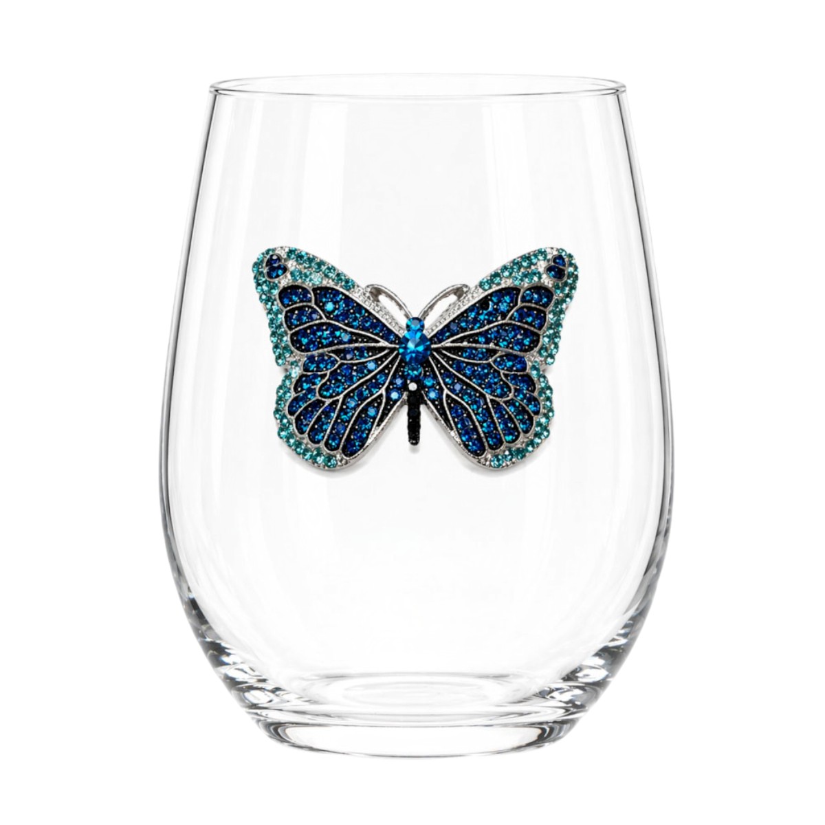The Queens' Jewels Blue Butterfly Stemless Wine Glass