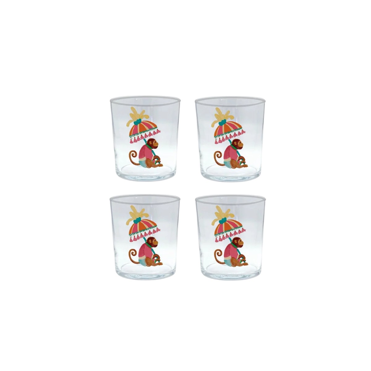 Mariposa Monkeys and Parasols Suite of 4 Double Old Fashioned Glasses