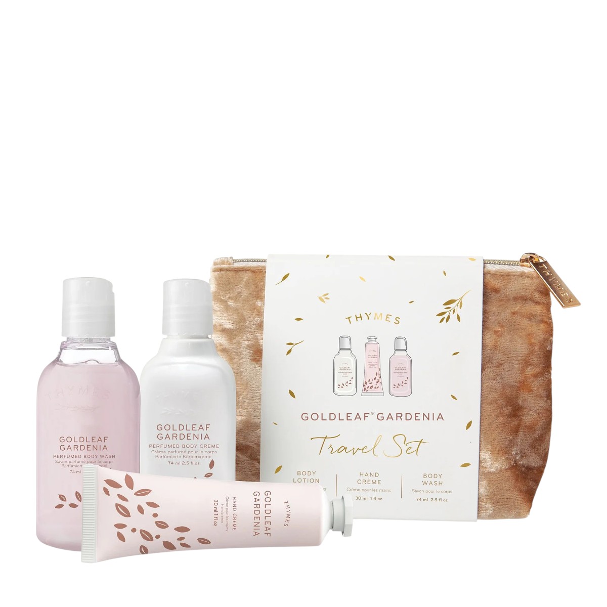 Thymes Goldleaf Gardenia Travel Set with Beauty Bag