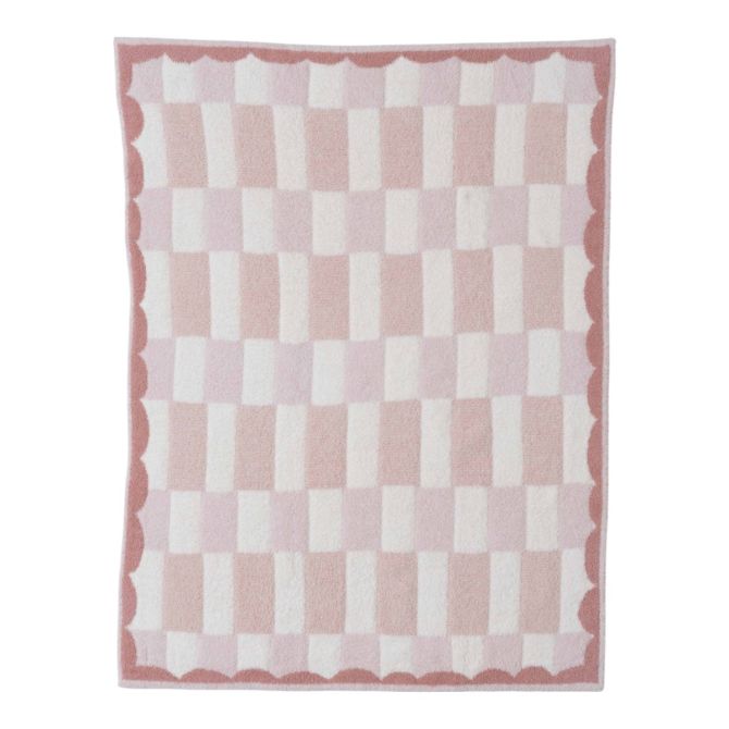 Barefoot Dreams CozyChic Scalloped Checked Stroller Blanket