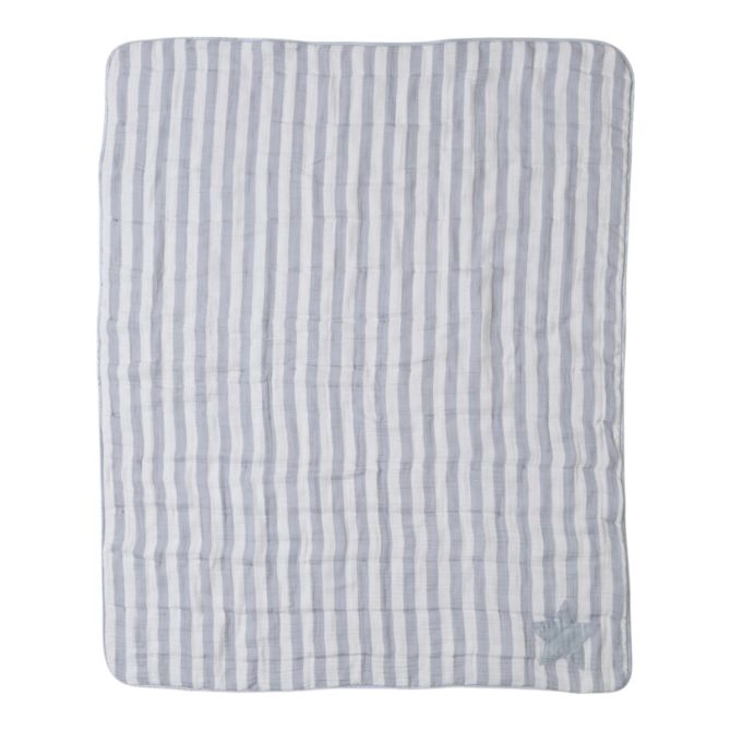 Barefoot Dreams Organic Cotton Double Cloth Stripe Toddler Quilt, Moonwater