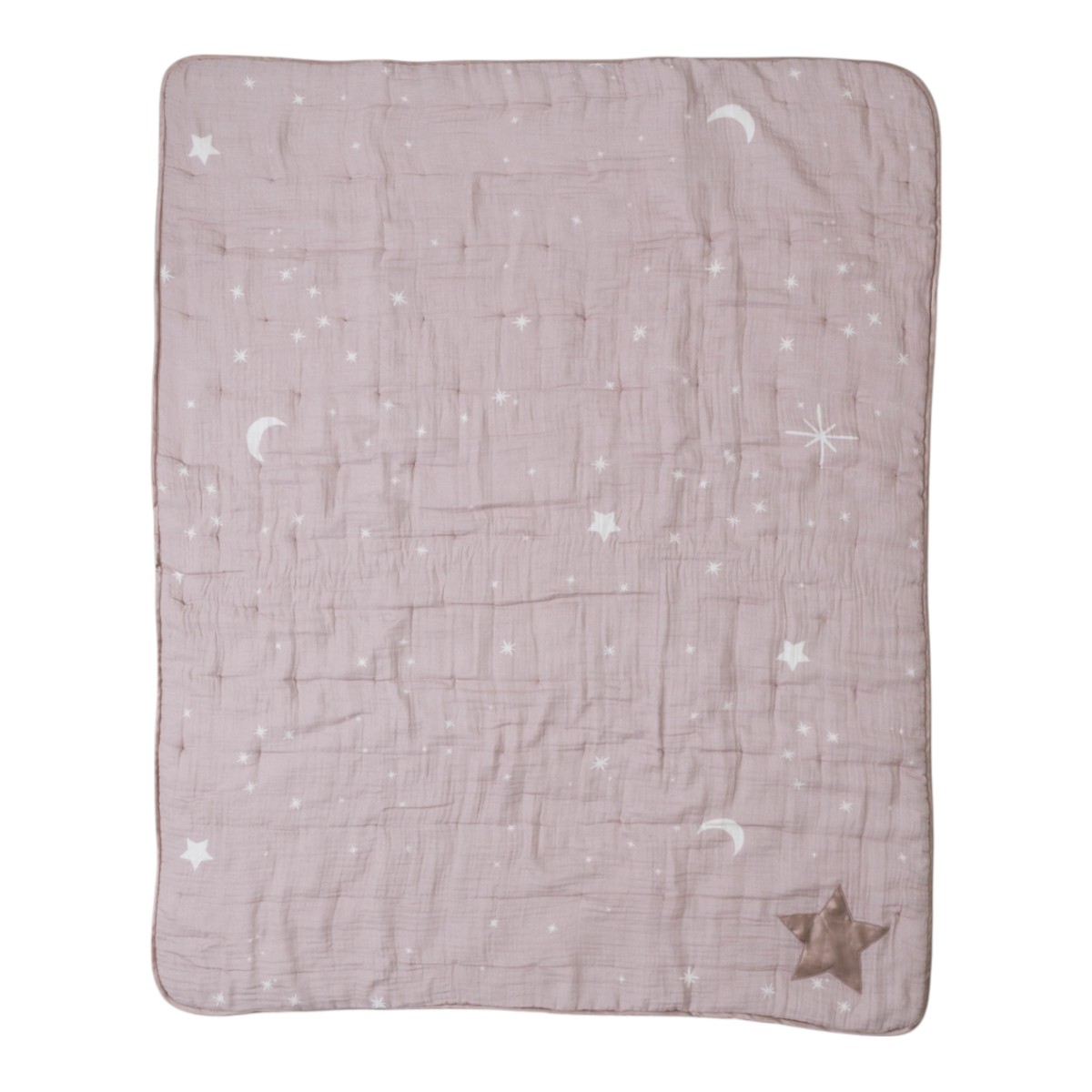 Barefoot Dreams Organic Cotton Double Cloth Starry Night Toddler Quilt, Faded Rose