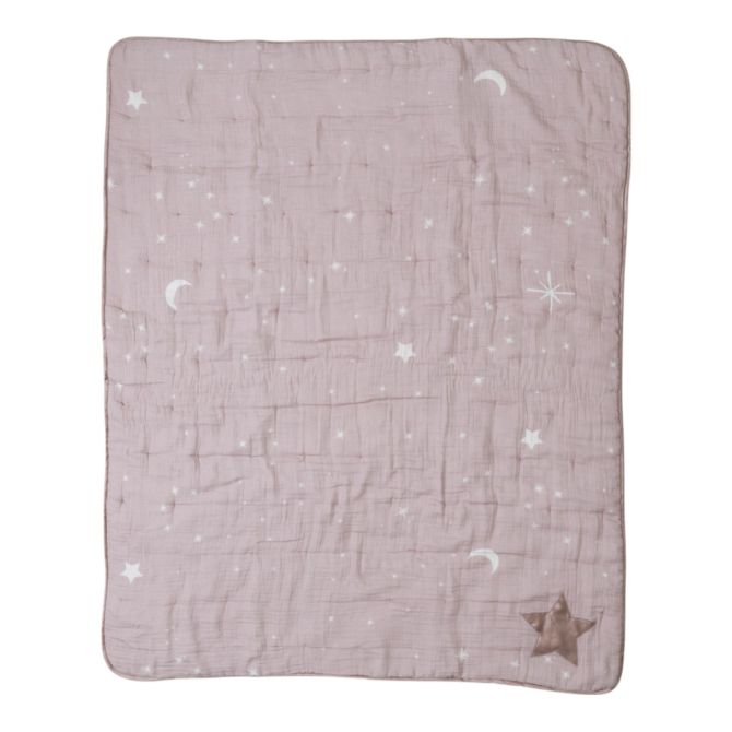 Barefoot Dreams Organic Cotton Double Cloth Starry Night Toddler Quilt, Faded Rose