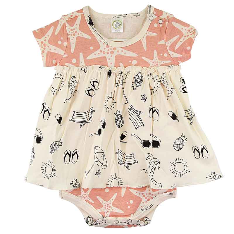 Truffle Kids Baby Girl Skirted Bodysuit in Starfish Print, 36 m