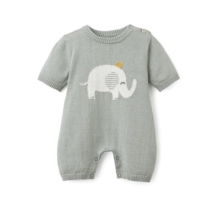 Elegant Baby Prince Elephant Knit Shortall Baby Romper, 3-6m