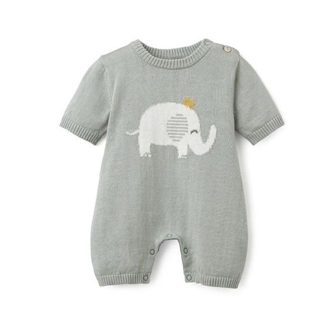 Elegant Baby Prince Elephant Knit Shortall Baby Romper, 3-6m