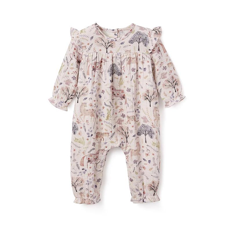 Elegant Baby Floral Print Organic Muslin Flutter Baby Jumpsuit, 9-12m