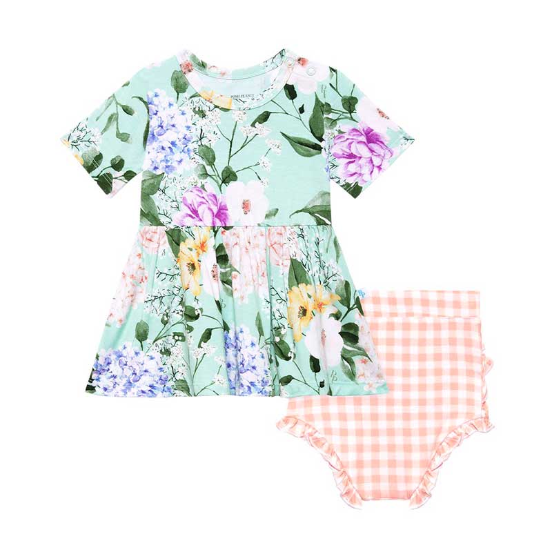 Posh Peanut Erin Short Sleeve Peplum Ruffled Bummie Set, 6-12M