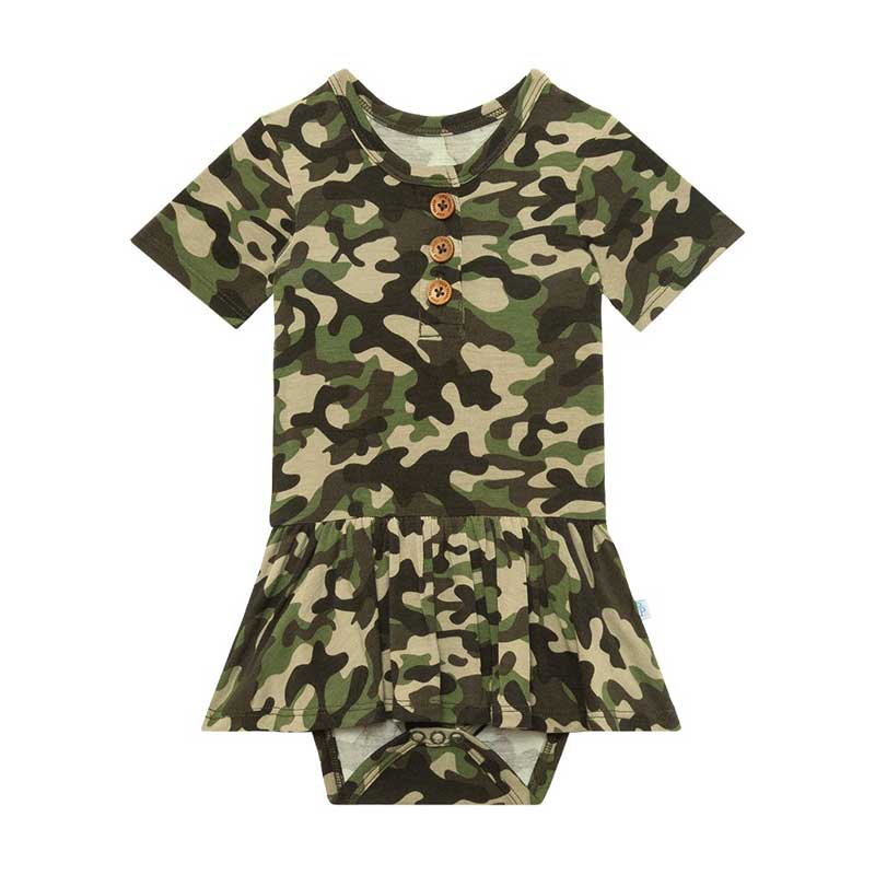 Posh Peanut Cadet Short Sleeve Henley Twirl Skirt Bodysuit, 12-18M