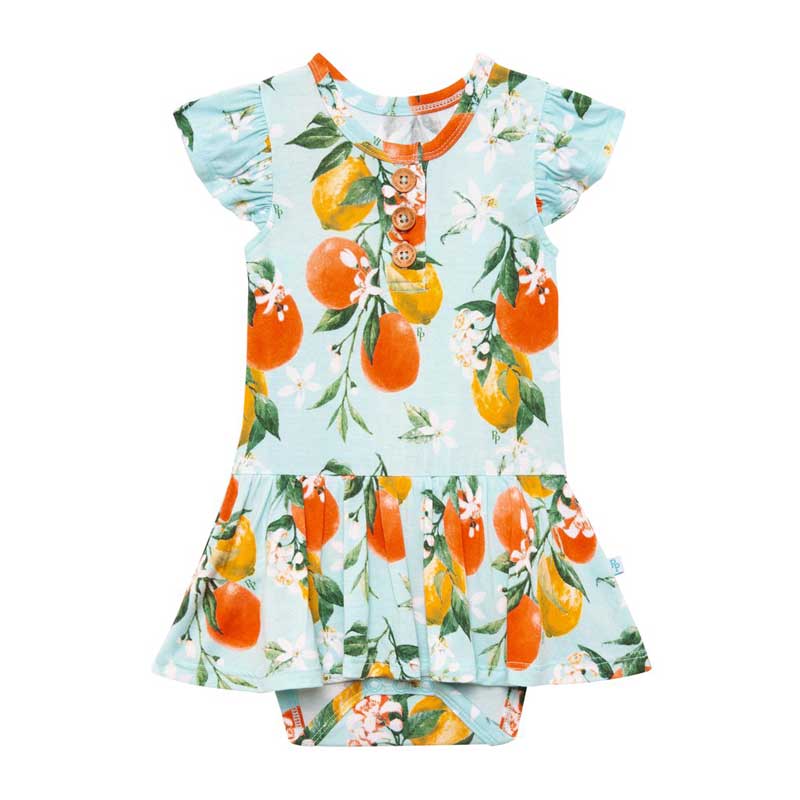 Posh Peanut Mirabella Ruffle Cap Sleeve Henley Twirl Skirt Bodysuit, 0-3M