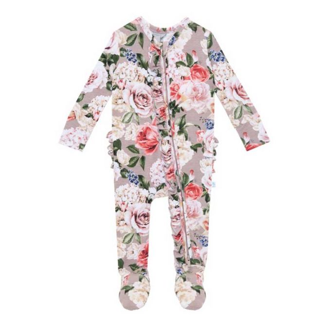 Posh Peanut Cassie Footie Ruffled Zippered One Piece, 18-24M