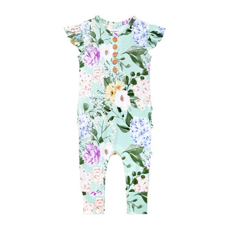 Posh Peanut Erin Ruffled Cap Sleeve Henley Romper, 3-6M