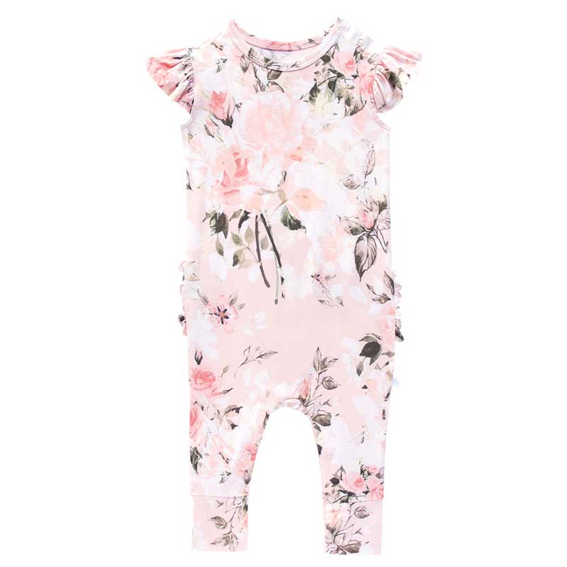 Posh Peanut Vintage Pink Rose Ruffled Cap Sleeve Romper, 6-9M
