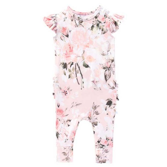 Posh Peanut Vintage Pink Rose Ruffled Cap Sleeve Romper, 2T