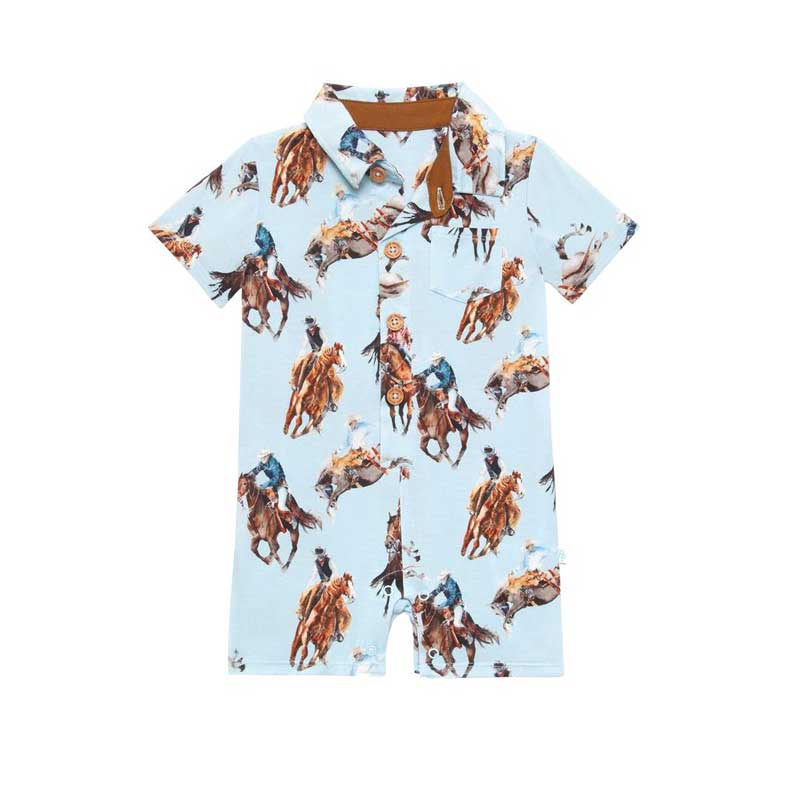 Posh Peanut Brody Cowboy Collared Romper, 0-3M
