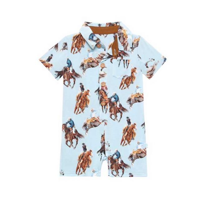 Posh Peanut Brody Cowboy Collared Romper, 0-3M