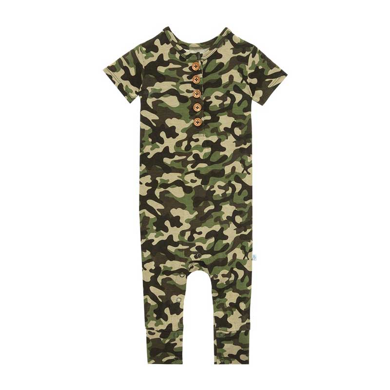 Posh Peanut Cadet Short Sleeve Henley Romper, 18-24M
