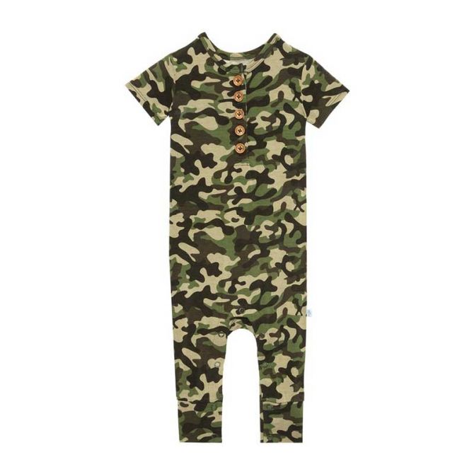 Posh Peanut Cadet Short Sleeve Henley Romper, 2T