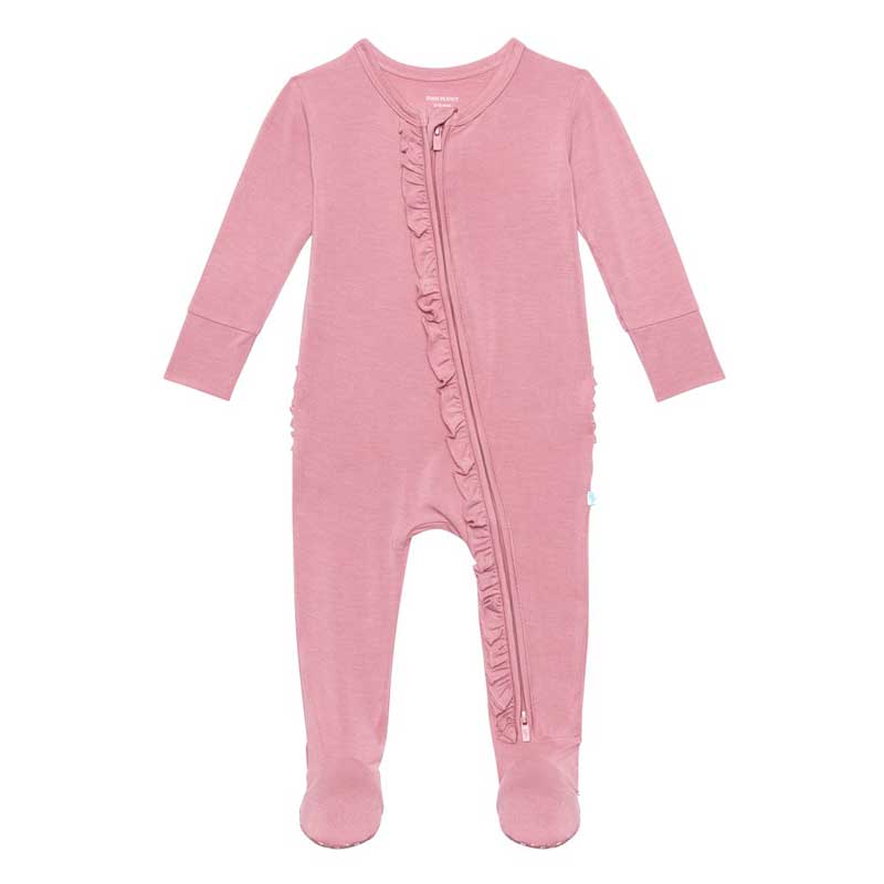 Posh Peanut Dusty Rose Footie Ruffled Zippered One Piece, 3-6m
