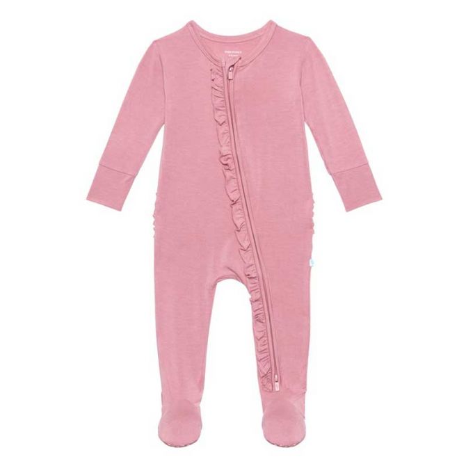Posh Peanut Dusty Rose Footie Ruffled Zippered One Piece, 3-6m
